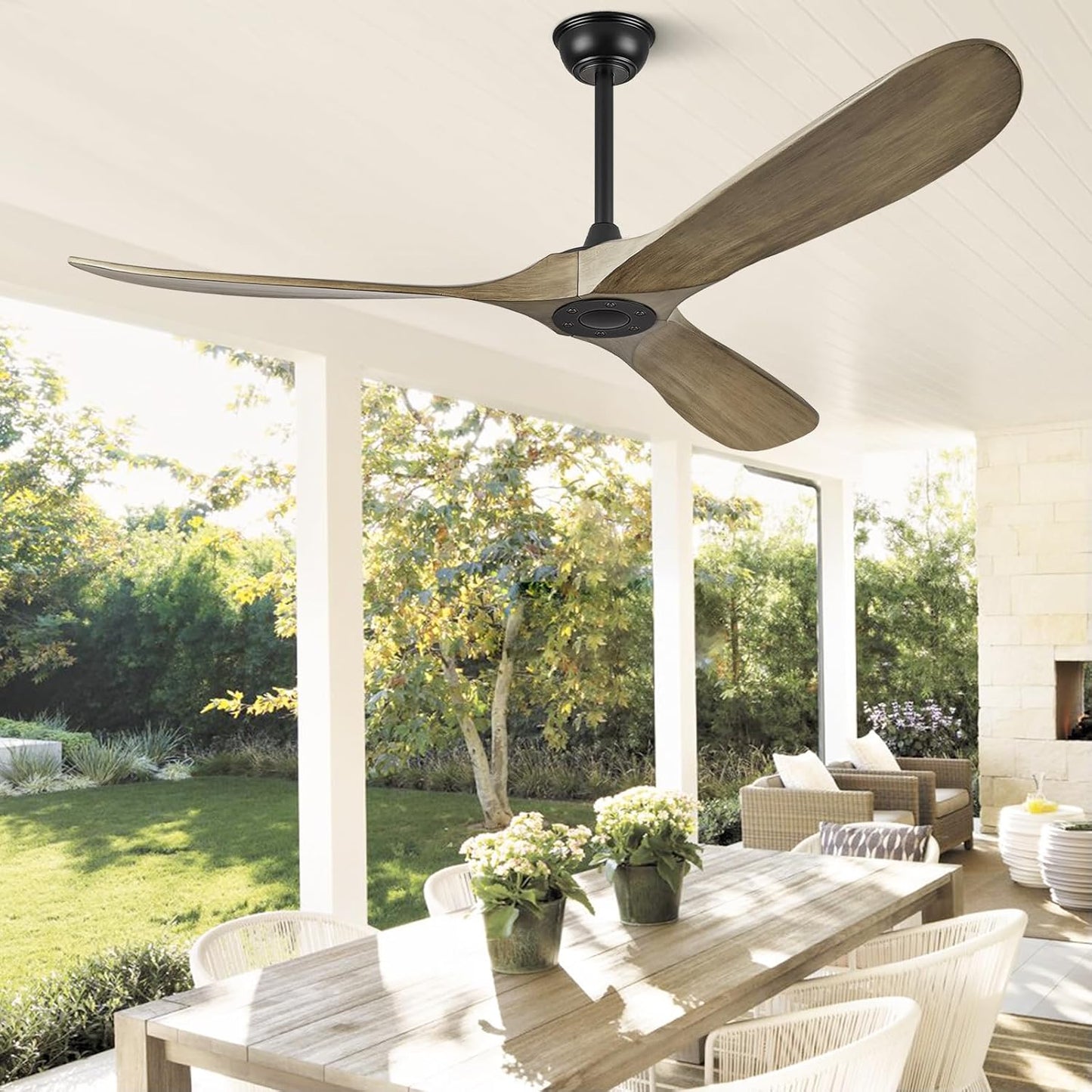 ABZ 60" Ceiling Fan without Light - 60 inch Propeller Solid Wood Blades Bronze Gray Ceiling Fan no Light with Remote Control for Outdoor Indoor Patio Porch Living Room