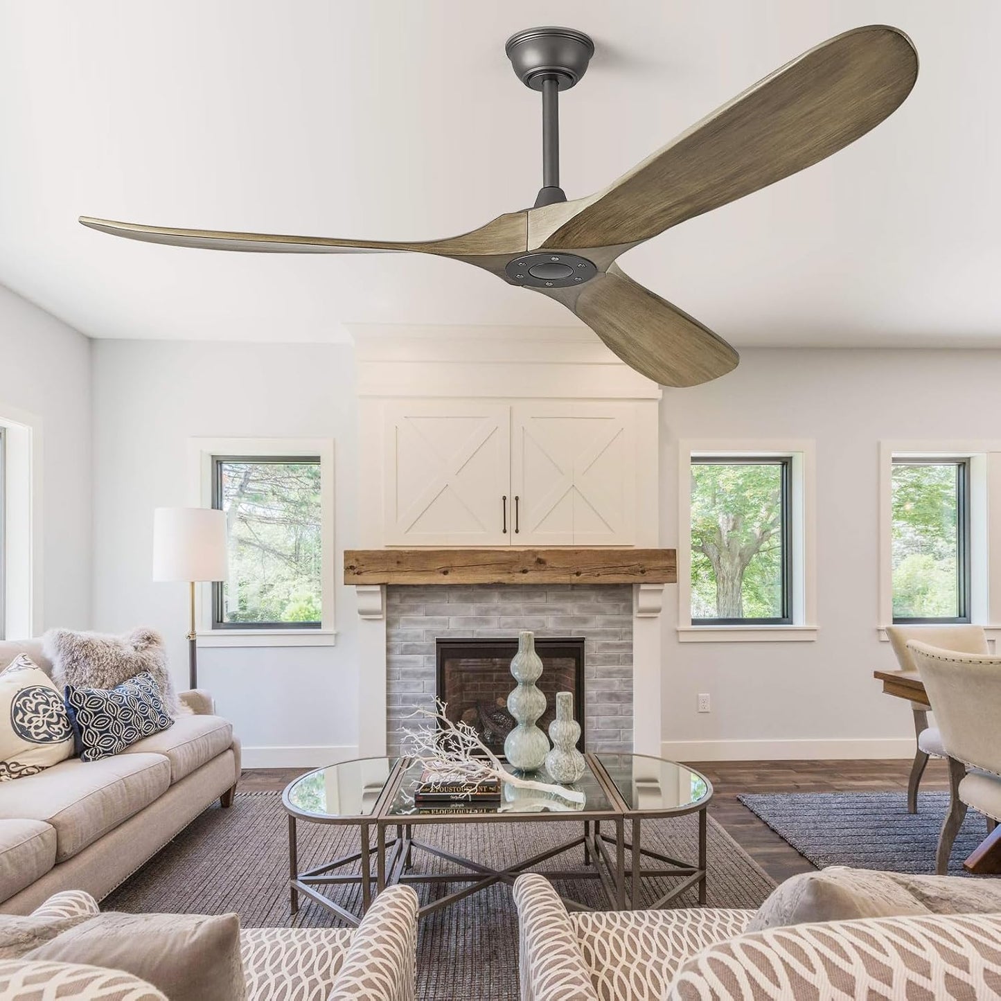 ABZ 72" Ceiling Fan without Light - 72 inch Propeller Solid Wood Blades Bronze Gray Ceiling Fan no Light with Remote Control for Outdoor Indoor Patio Porch Living Room