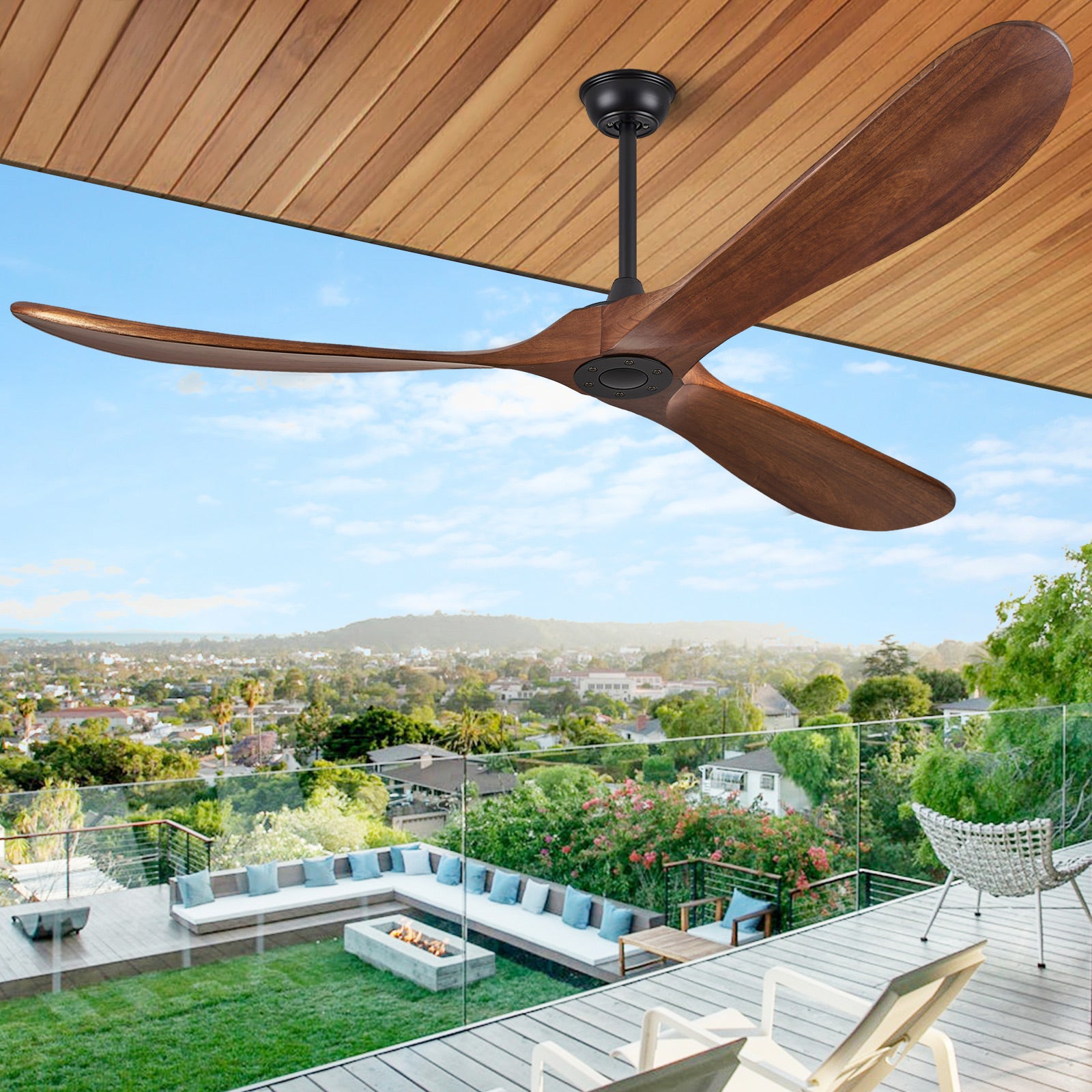 ABZ Ceiling Fans Without Lights - 72 Inch Outdoor Ceiling Fans no Lights with Remote Control, 3 Blade Solid Wood Ceiling Fans for Patios Living Room Bedroom Porch