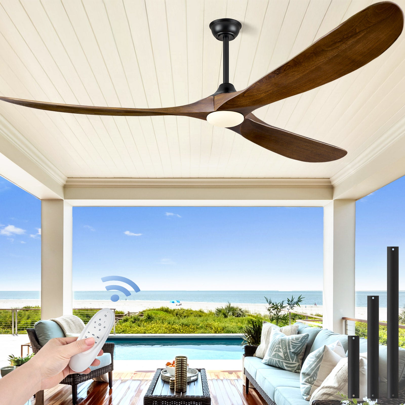 ABZ 72 Inch Ceiling Fans with Lights, Solid Wood Propeller Large Ceili