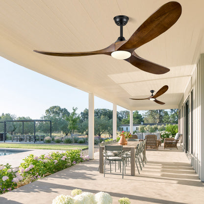 ABZ 52 Inch Ceiling Fans with Lights and Remote Control, Outdoor Ceiling Fan with Light 3 Blades Propeller Solid Wood Ceiling Fan for Indoor Bedroom Living Room, Walnut Wood