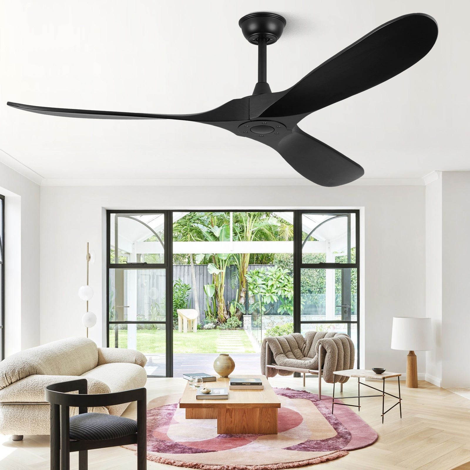 ABZ Ceiling Fans without Lights - 52 Inch Modern Ceiling Fans no Lights with Remote Control, Black 3 Blade Solid Wood Indoor Outdoor Ceiling Fans for Patios Living Room Bedroom Kitchen