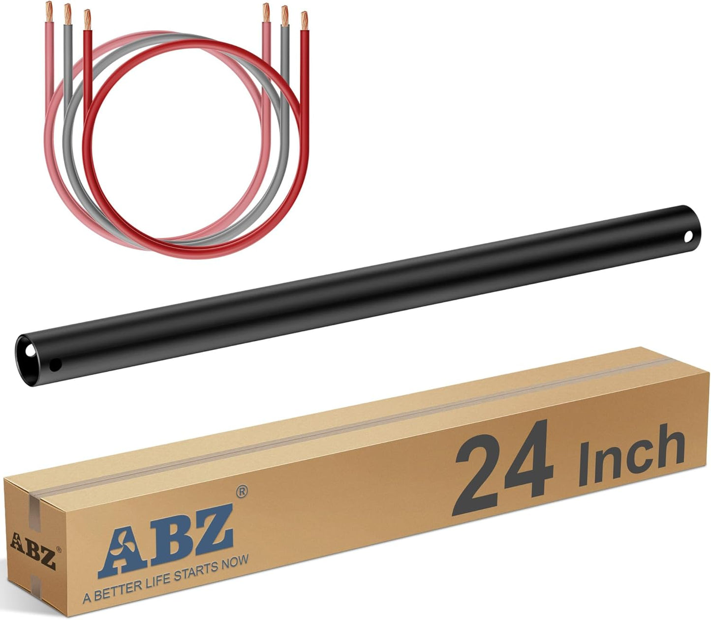 ABZ 24 Inch Ceiling Fan Downrod Accessories with Extended Cord, 2 FT Downrod for Ceiling Fan Not Threaded (Black)