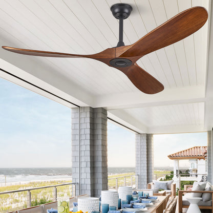 ABZ Ceiling Fans without Lights - 60 Inch Ceiling Fan no Light, Black 3 Blade Solid Wood Indoor Outdoor Ceiling Fan with Remote Control for Patios Living Room Bedroom