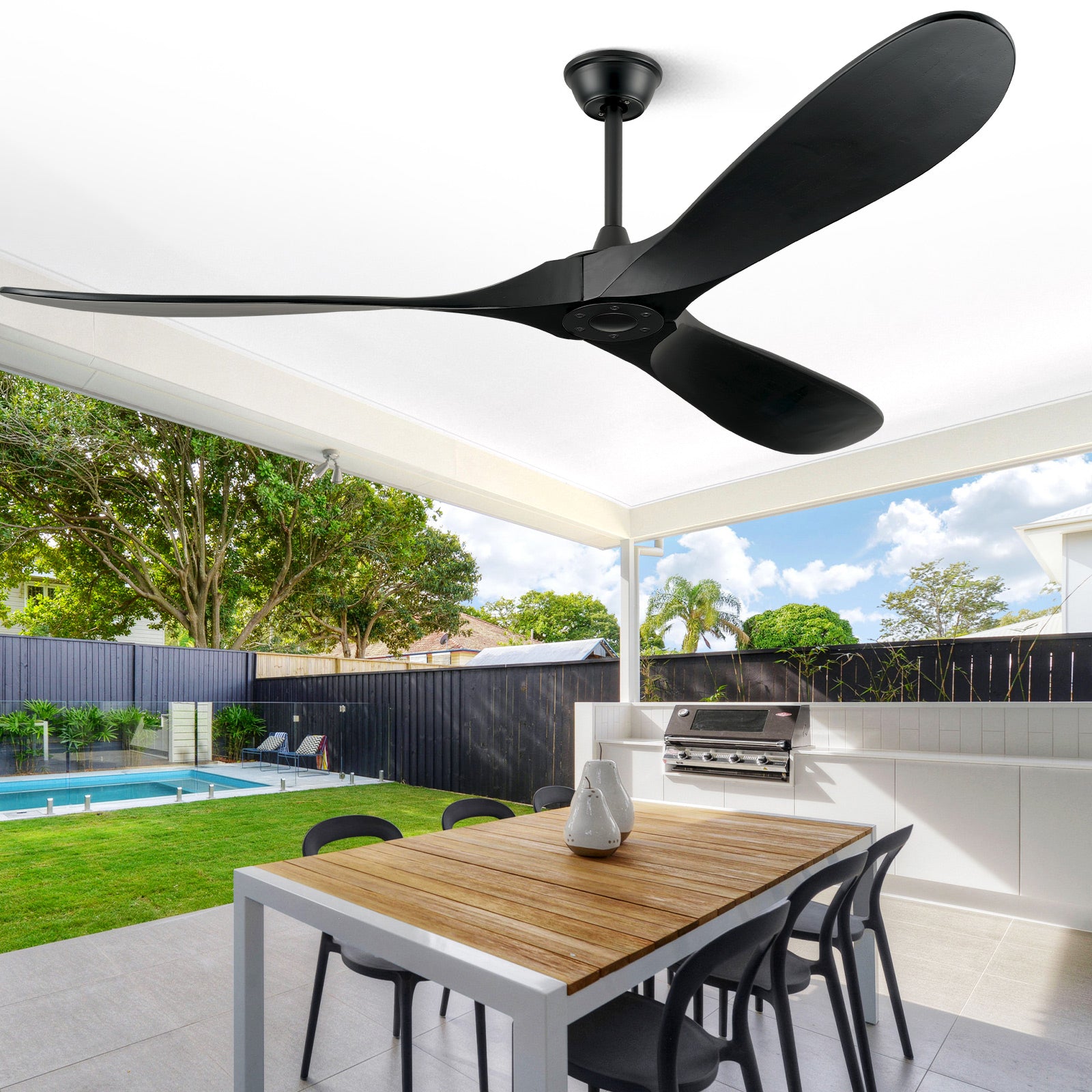 ABZ Ceiling Fans without Lights - 72 Inch Black Ceiling Fans no Lights with Remote Control, Black 3 Blade Solid Wood Indoor Outdoor Ceiling Fans for Patios Living Room Bedroom