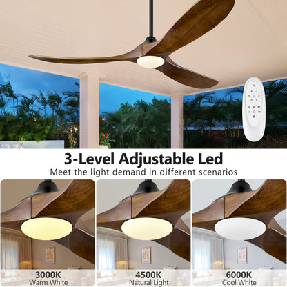 ABZ 52 Inch Ceiling Fans with Lights and Remote Control, Outdoor Ceiling Fan with Light 3 Blades Propeller Solid Wood Ceiling Fan for Indoor Bedroom Living Room, Walnut Wood