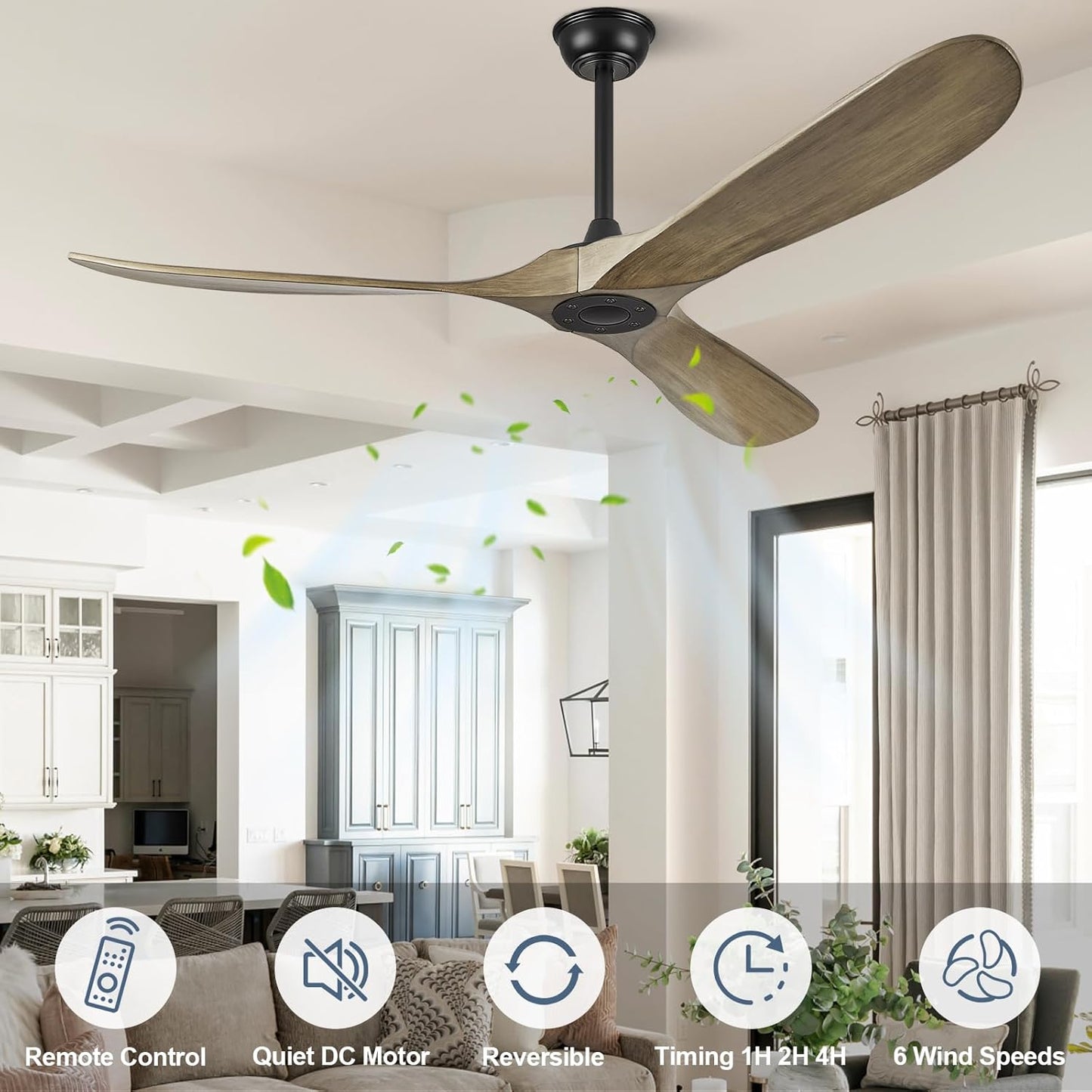 ABZ 52" Ceiling Fan without Light - 52 inch Propeller Solid Wood Blades Bronze Gray Ceiling Fan no Light with Remote Control for Outdoor Indoor Patio Porch Living Room