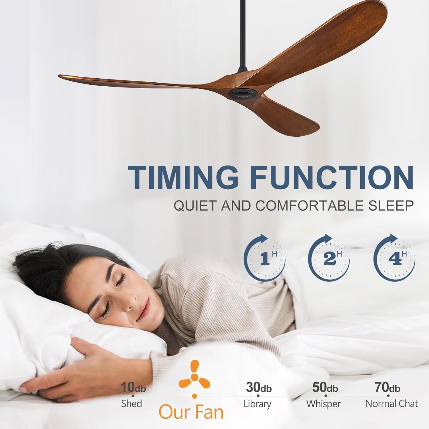 ABZ Ceiling Fans Without Lights - 72 Inch Outdoor Ceiling Fans no Lights with Remote Control, 3 Blade Solid Wood Ceiling Fans for Patios Living Room Bedroom Porch