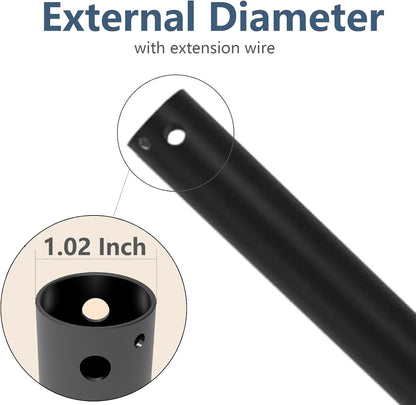 ABZ 36 Inch Ceiling Fan Downrod Accessories with Extended Cord, 3 FT Downrod for Ceiling Fan Not Threaded (Black)