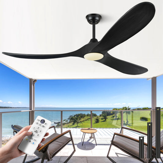 ABZ 52 Inch Ceiling Fans with Lights and Remote Control, Wood Outdoor Ceiling Fan with light 3 Blades Propeller Black Ceiling Fan for Indoor Patios Bedroom Garage ETL Listed, Matte Black