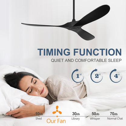 ABZ Ceiling Fans without Lights - 60 Inch Ceiling Fan no Light, Black 3 Blade Solid Wood Indoor Outdoor Ceiling Fan with Remote Control for Patios Living Room Bedroom