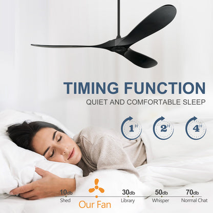 ABZ 72 Inch Ceiling Fans without Lights, Large Ceiling Fans no Lights with Remote Control, 3 Blade Solid Wood Indoor Black Outdoor Ceiling Fan for Patios Living Room Bedroom