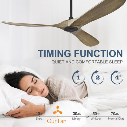 ABZ 52" Ceiling Fan without Light - 52 inch Propeller Solid Wood Blades Bronze Gray Ceiling Fan no Light with Remote Control for Outdoor Indoor Patio Porch Living Room