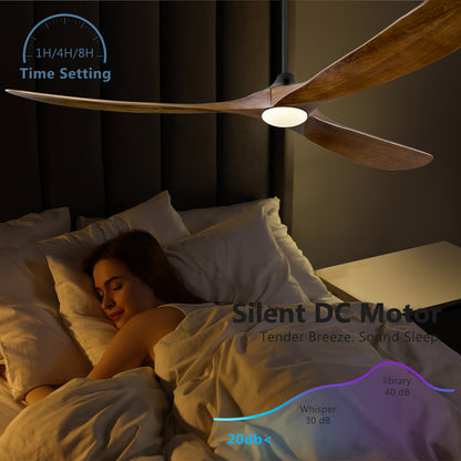 ABZ 72 Inch Ceiling Fans with Lights, Solid Wood Propeller Large Ceiling Fans with Lights and Remote Control 3 Blades Outdoor Ceiling Fan High cfm for Patios Gazebo Indoor Farmhouse, Walnut Wood