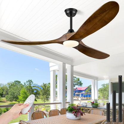 ABZ Ceiling Fans with Lights and Remote Control, 60 Inch Solid Wood Propeller Outdoor Ceiling Fan for Patios, 3 Blades Black Ceiling Fan with Light for Indoor Porch Farmhouse, Matte Black