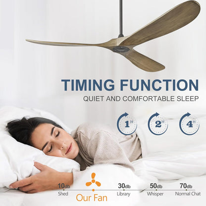 ABZ 72" Ceiling Fan without Light - 72 inch Propeller Solid Wood Blades Bronze Gray Ceiling Fan no Light with Remote Control for Outdoor Indoor Patio Porch Living Room