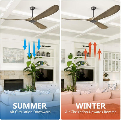 ABZ 72" Ceiling Fan without Light - 72 inch Propeller Solid Wood Blades Bronze Gray Ceiling Fan no Light with Remote Control for Outdoor Indoor Patio Porch Living Room