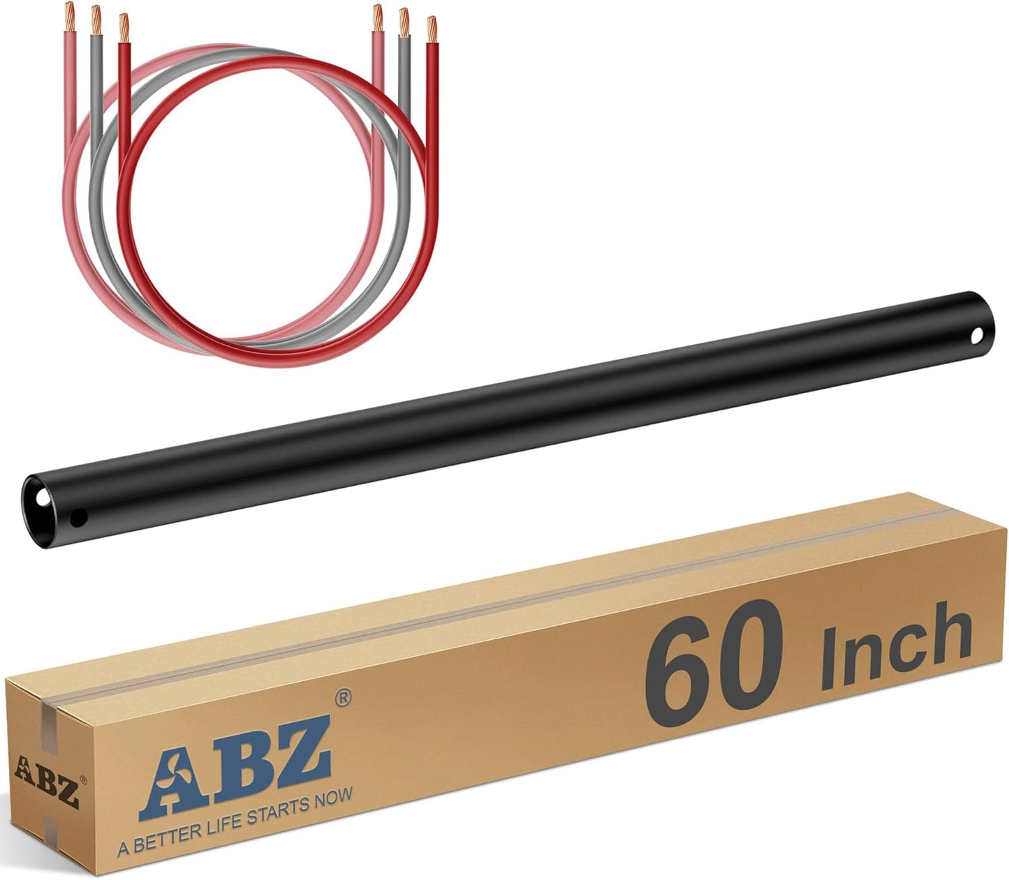 ABZ 60 Inch Ceiling Fan Downrod Accessories with Extended Cord, 5 FT Downrod for Ceiling Fan Not Threaded (Black)