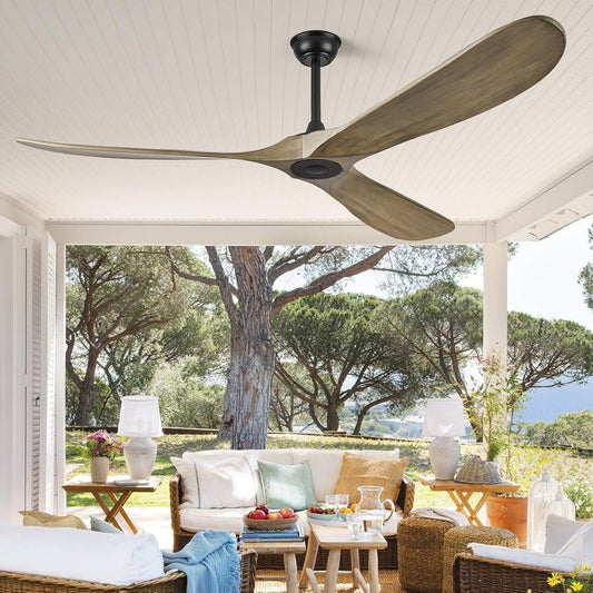ABZ 60" Ceiling Fan without Light - 60 inch Propeller Solid Wood Blades Bronze Gray Ceiling Fan no Light with Remote Control for Outdoor Indoor Patio Porch Living Room