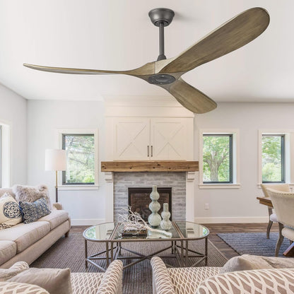 ABZ 72" Ceiling Fan without Light - 72 inch Propeller Solid Wood Blades Bronze Gray Ceiling Fan no Light with Remote Control for Outdoor Indoor Patio Porch Living Room