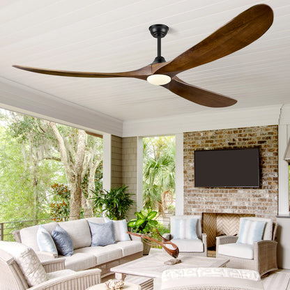 ABZ 72 Inch Ceiling Fans with Lights, Solid Wood Propeller Large Ceiling Fans with Lights and Remote Control 3 Blades Outdoor Ceiling Fan High cfm for Patios Gazebo Indoor Farmhouse, Walnut Wood